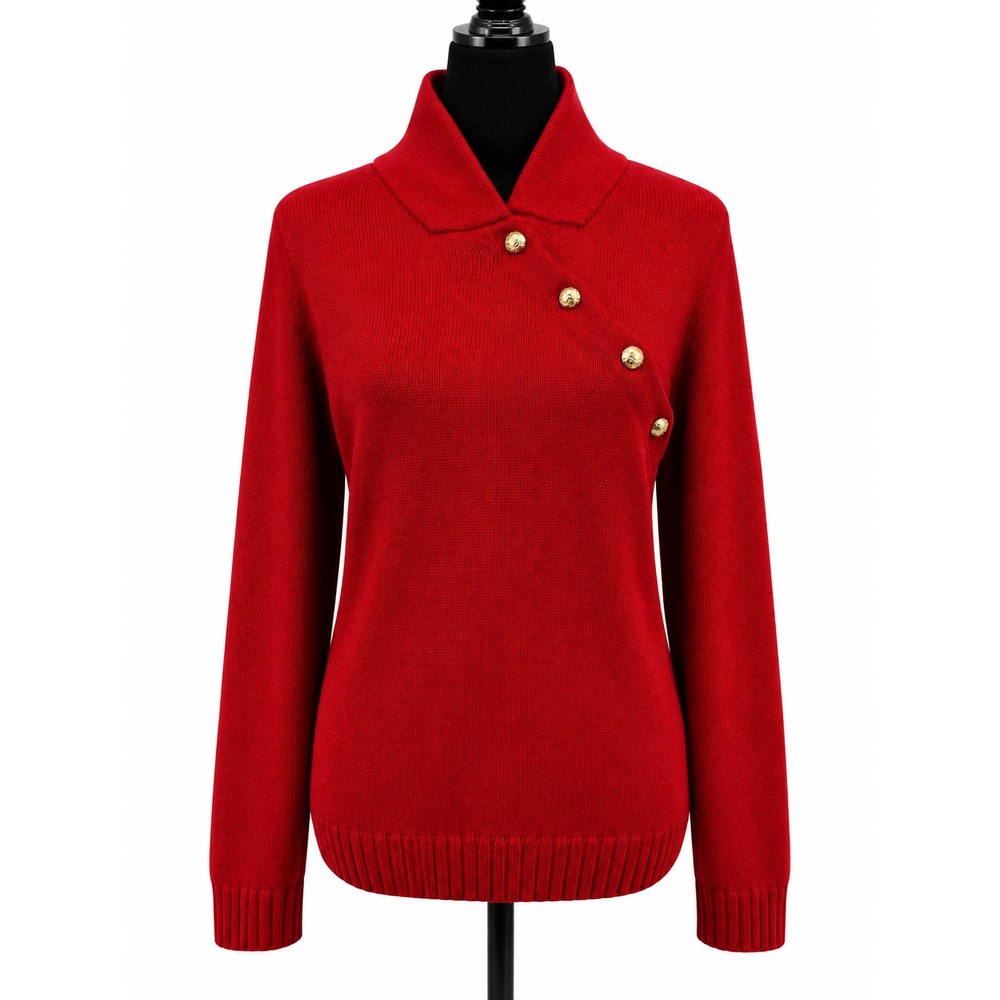 Lauren Ralph Lauren Womens Large Red Sweater Gold Button Asymmetrical Pullover